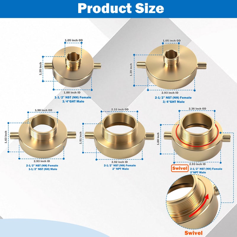 Happy Tree 2-1/2" NST (NH) Female x 3/4" GHT Male Brass Fire Hydrant Adapter with Pin Lug Fire Equipment Brass Hydrant to Garden Hose Adapter - Image 5